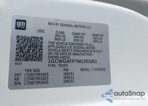 2021 Chevrolet Express Cargo Rwd 2500 Regular Wheelbase Wt from USA, damaged, VIN 1GCWGAFP7M1303261